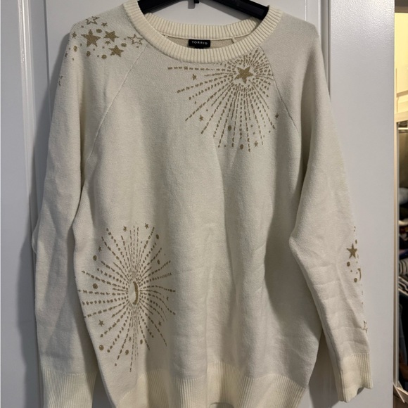 Torrid Pullover Sweater White with Gold Stars - Picture 2 of 4